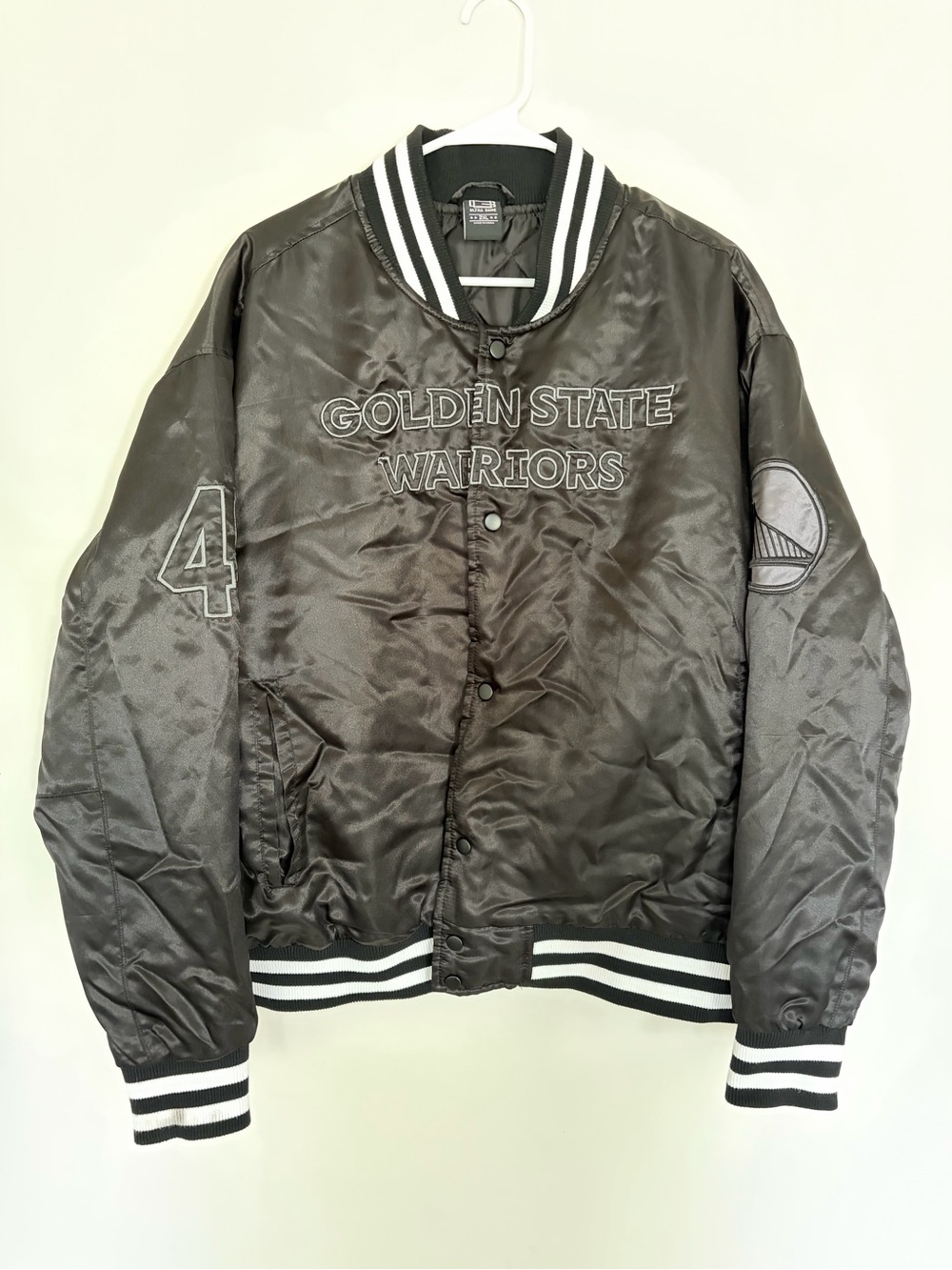 Ultra Game NBA Golden State Warriors Black Satin Varsity Bomber Jacket 2XL